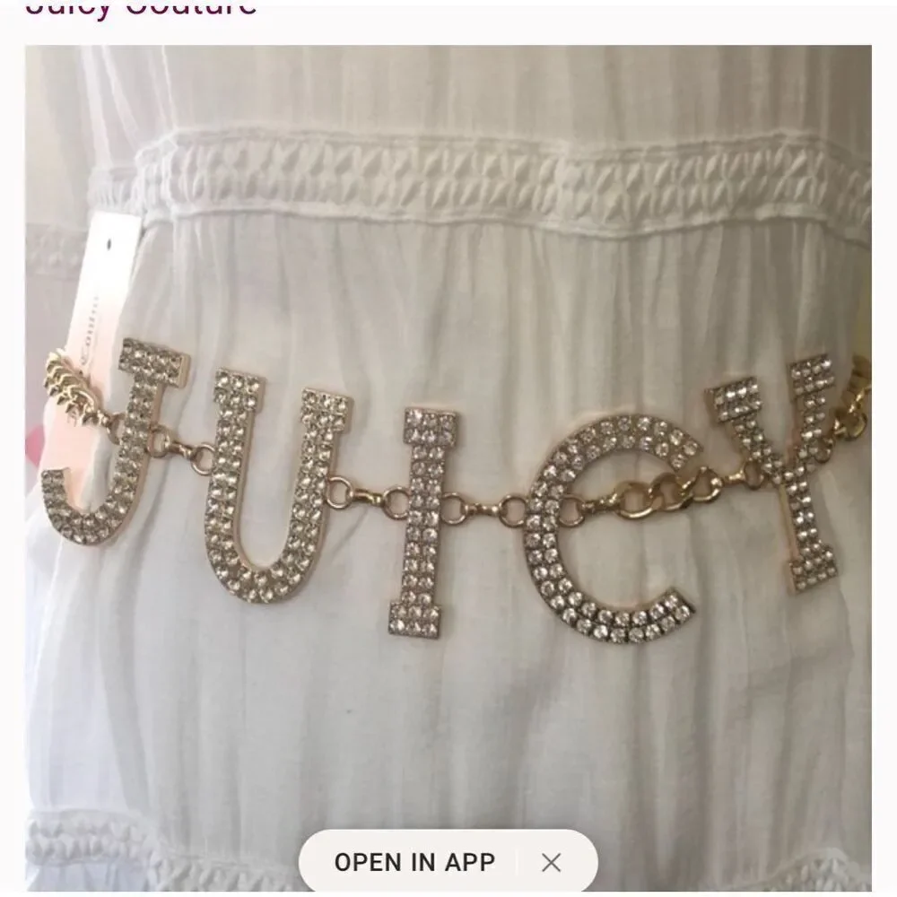 JUICY COUTURE pave logo gold ice CHAIN BELT LARGE/xl extra y2k og glam